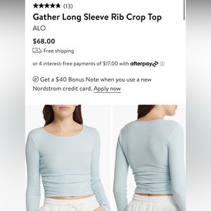 Alo Yoga Gather Long Sleeve Rib Crop Top Size Medium in Grey